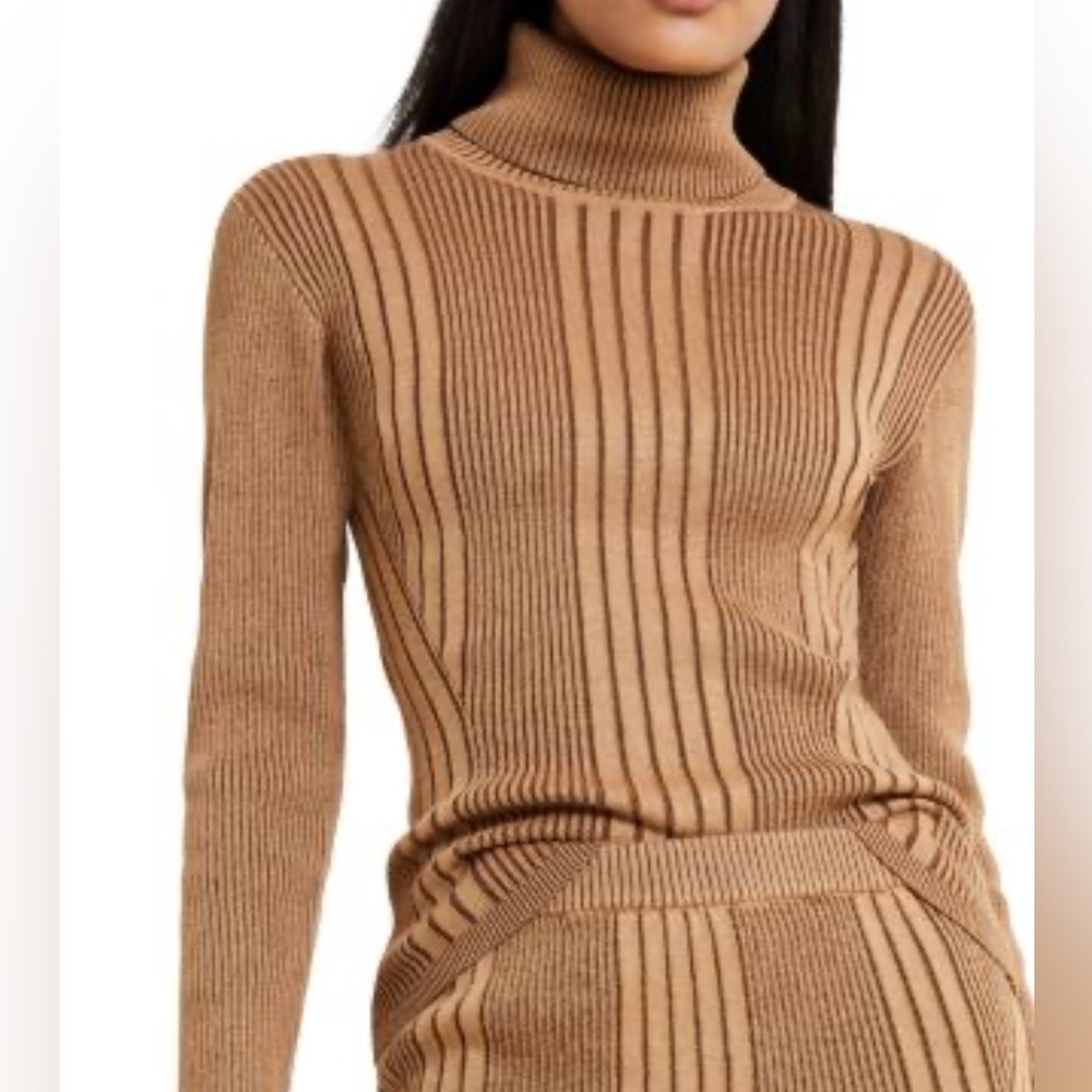 French Connection Camel Ribbed Turtleneck Sweater